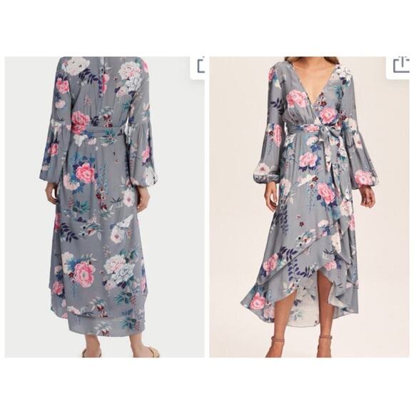 Steele Australia Peony Floral Ruffle Maxi Dress Small Grey Romantic Summergirl - Picture 2 of 9